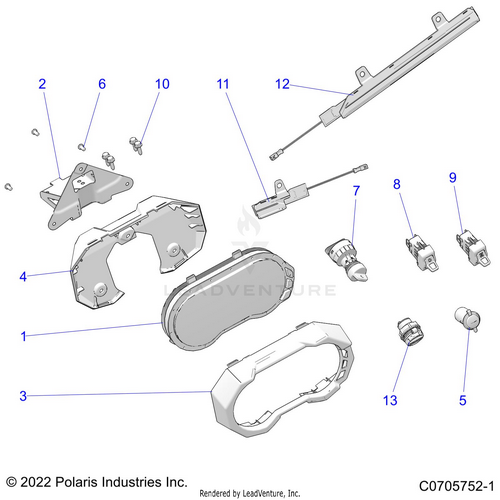 An Image of a Genuine Polaris Parts Schematic Diagram showing the schematic - ELECTRICAL: DASH INSTRUMENTS AND CONTROLS - 2021 POLARIS RZR PRO XP ULTIMATE CA