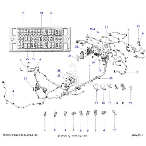 An Image of a Genuine Polaris Parts Schematic Diagram showing the schematic - ELECTRICAL: WIRE HARNESS CHASSIS - 2025 POLARIS RZR PRO R FACTORY ARMORED LE ULTIMATE