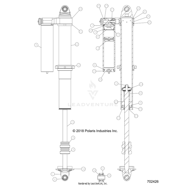 An Image of a Genuine Polaris Parts Schematic Diagram showing the schematic - SUSPENSION: REAR SHOCK INTERNALS - 2018 POLARIS RZR XP 4 1000