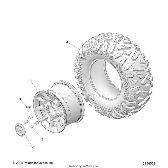 An Image of a Genuine Polaris Parts Schematic Diagram showing the schematic - WHEELS: REAR - 2018 POLARIS RZR XP 4 1000