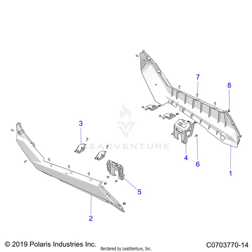 An Image of a Genuine Polaris Parts Schematic Diagram showing the schematic - BODY: ROCKER - 2020 POLARIS RZR PRO XP