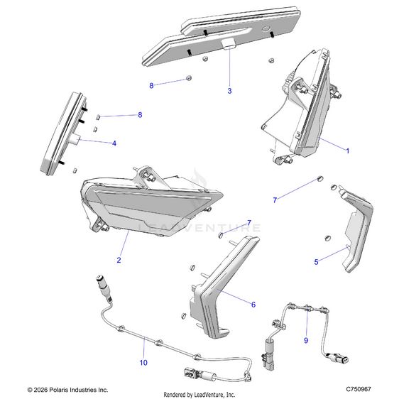 An Image of a Genuine Polaris Parts Schematic Diagram showing the schematic - ELECTRICAL: HEADLIGHTS AND TAILLIGHTS - 2026 POLARIS RZR PRO R 4 LE