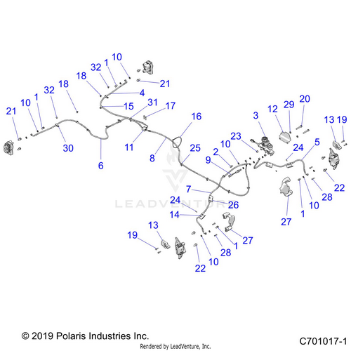 An Image of a Genuine Polaris Parts Schematic Diagram showing the schematic - BRAKES: BRAKE LINES AND MASTER CYLINDER - 2024 POLARIS RZR TRAIL S 1000 ULTIMATE
