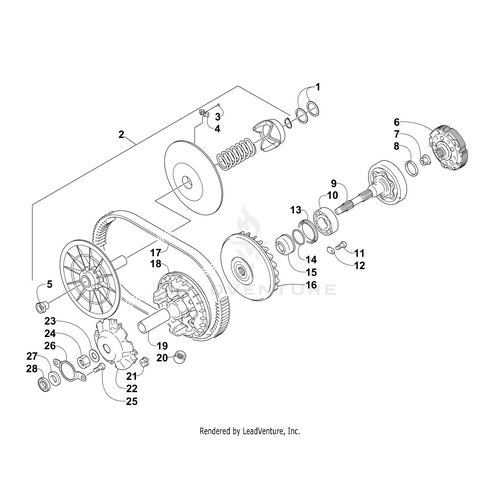 Exploded diagram of a mechanical assembly with labeled parts—gears, pulleys, belts, shafts, springs, fasteners—including OEM Arctic Cat parts like the Shim 25 X 30 X .90 by Arctic Cat (part number Arctic Cat 0828-076), all organized for easy identification.