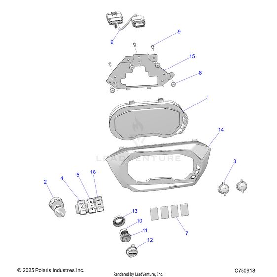 An Image of a Genuine Polaris Parts Schematic Diagram showing the schematic - ELECTRICAL: DASH INSTRUMENTS AND CONTROLS - 2026 POLARIS RZR XP S 1000 SPORT
