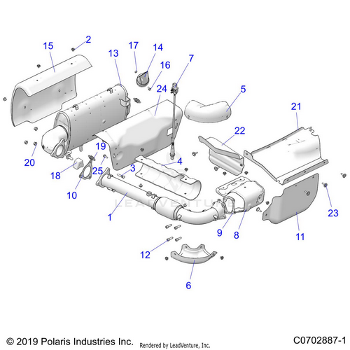 An Image of a Genuine Polaris Parts Schematic Diagram showing the schematic - ENGINE: EXHAUST SYSTEM - 2021 POLARIS RZR PRO XP 4 SPORT