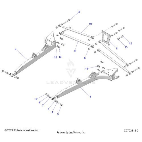 An Image of a Genuine Polaris Parts Schematic Diagram showing the schematic - SUSPENSION: REAR CONTROL ARMS - 2023 POLARIS RZR XP 1000 PREMIUM RIDE COMMAND