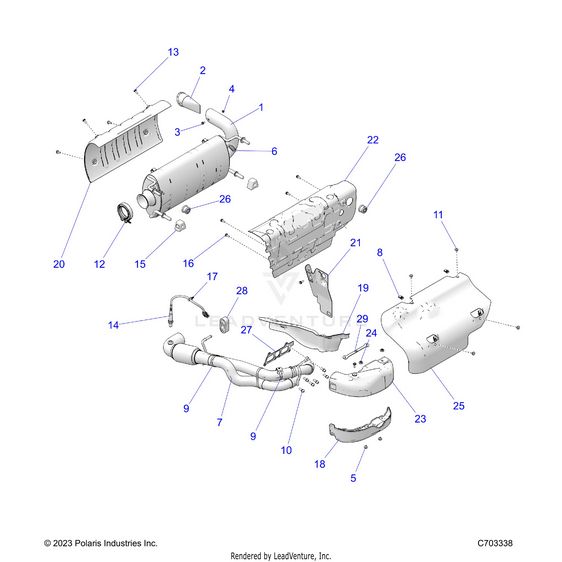 An Image of a Genuine Polaris Parts Schematic Diagram showing the schematic - ENGINE: EXHAUST SYSTEM - 2025 POLARIS RZR XP 4 1000 ULTIMATE