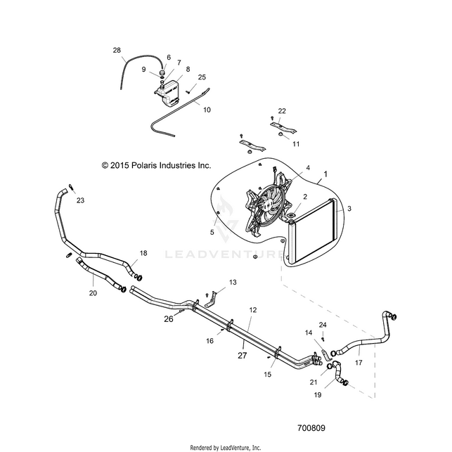 An Image of a Genuine Polaris Parts Schematic Diagram showing the schematic - ENGINE: COOLING SYSTEM - 2017 POLARIS RZR XP 4 1000