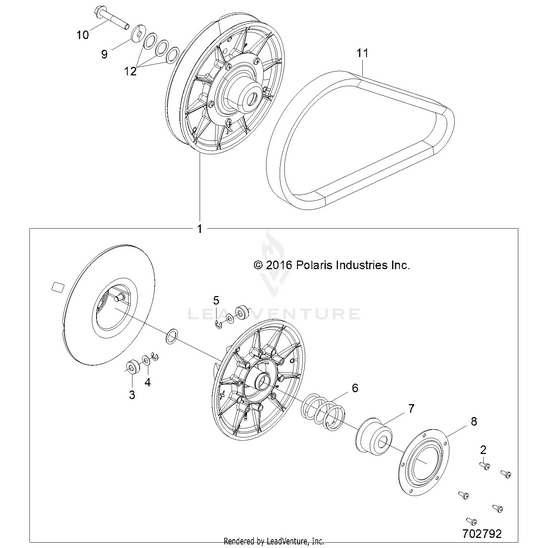 An Image of a Genuine Polaris Parts Schematic Diagram showing the schematic - DRIVE TRAIN: SECONDARY CLUTCH - 2022 POLARIS RZR TRAIL 570