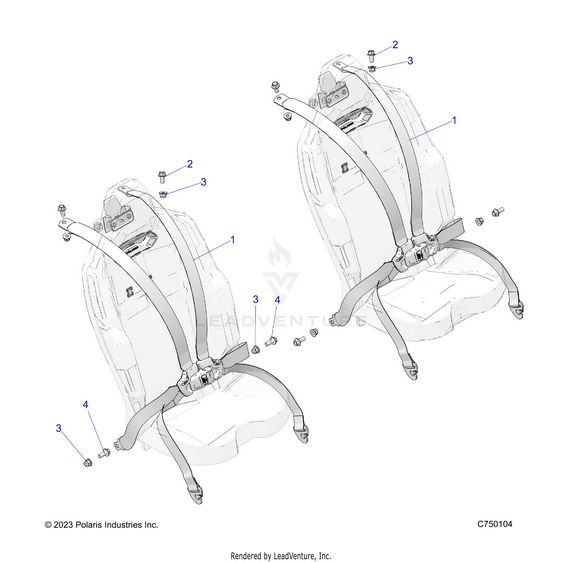 An Image of a Genuine Polaris Parts Schematic Diagram showing the schematic - BODY: SEAT BELT MOUNTING REAR 6 POINT - 2026 POLARIS RZR PRO R 4 ULTIMATE
