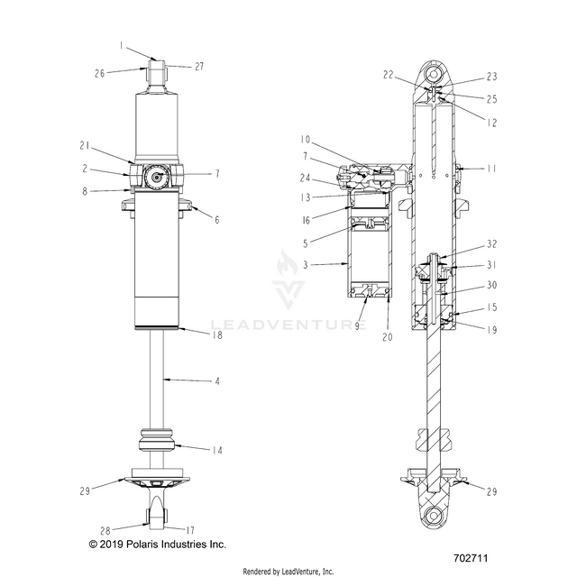An Image of a Genuine Polaris Parts Schematic Diagram showing the schematic - SUSPENSION: REAR SHOCK INTERNALS - 2024 POLARIS RZR XP 4 1000 SPORT