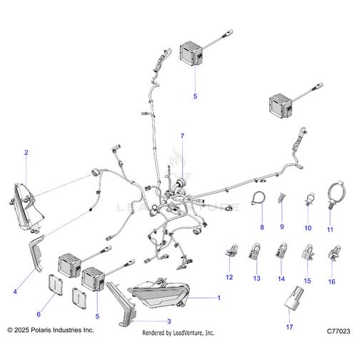 An Image of a Genuine Polaris Parts Schematic Diagram showing the schematic - ELECTRICAL: FRONT HARNESS AND LIGHTING - 2025 POLARIS RZR PRO R RACE