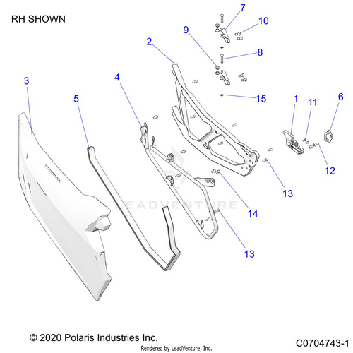 An Image of a Genuine Polaris Parts Schematic Diagram showing the schematic - BODY: DOORS - 2022 POLARIS RZR TRAIL S 900 SPORT