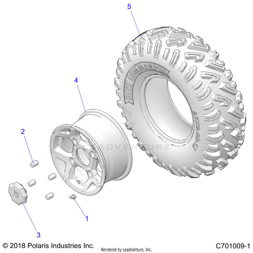 An Image of a Genuine Polaris Parts Schematic Diagram showing the schematic - WHEELS: FRONT - 2020 POLARIS RZR TRAIL S 900