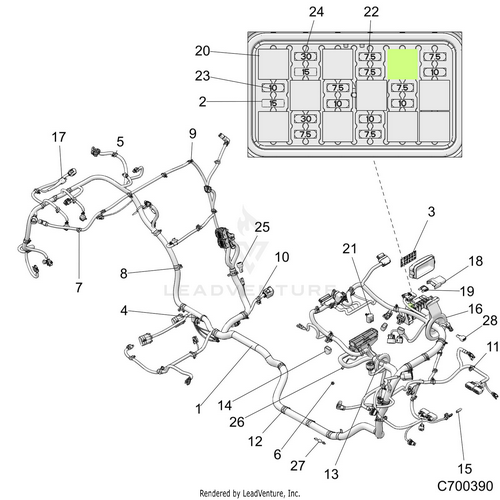 An Image of a Genuine Polaris Parts Schematic Diagram showing the schematic - ELECTRICAL: WIRE HARNESS - 2019 POLARIS RZR XP TURBO