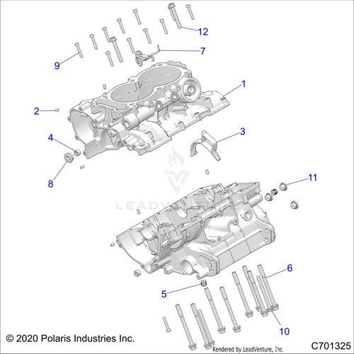 An Image of a Genuine Polaris Parts Schematic Diagram showing the schematic - ENGINE: CRANKCASE - 2021 POLARIS RZR RS1 EPS