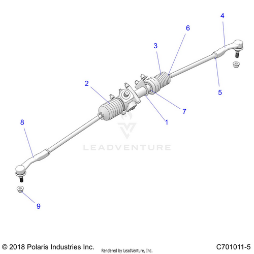 An Image of a Genuine Polaris Parts Schematic Diagram showing the schematic - STEERING: GEAR BOX - 2023 POLARIS RZR 900 TRAIL