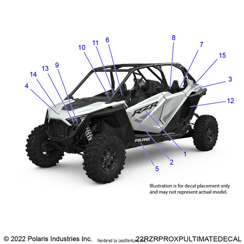 An Image of a Genuine Polaris Parts Schematic Diagram showing the schematic - BODY: DECALS - 2022 POLARIS RZR PRO XP ULTIMATE ROCKFORD LE