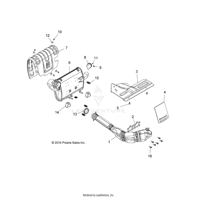 An Image of a Genuine Polaris Parts Schematic Diagram showing the schematic - ENGINE: EXHAUST SYSTEM - 2017 POLARIS RZR 900/900 EPS