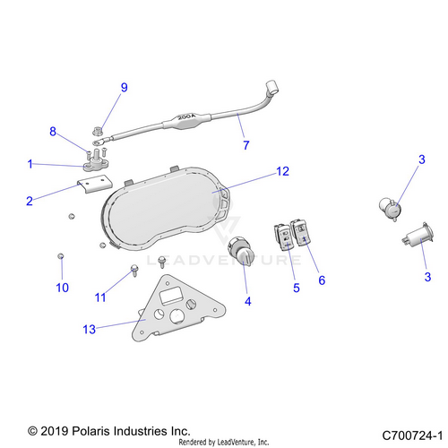 An Image of a Genuine Polaris Parts Schematic Diagram showing the schematic - ELECTRICAL: DASH INSTRUMENTS AND CONTROLS - 2020 POLARIS RZR TURBO S 4 VELOCITY