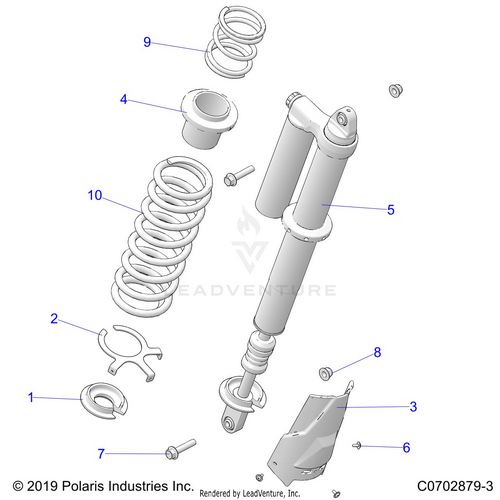 An Image of a Genuine Polaris Parts Schematic Diagram showing the schematic - SUSPENSION: REAR SHOCK MOUNTING STANDARD/PREMIUM - 2021 POLARIS RZR PRO XP SPORT CA