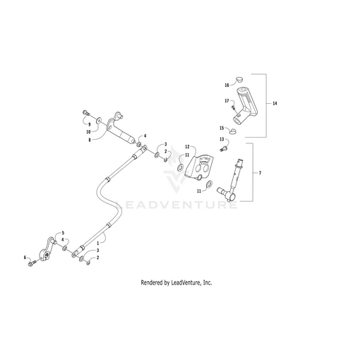 Exploded view diagram labeling clutch master cylinder assembly parts—cables, brackets, levers, reservoir, mounting hardware—featuring OEM Arctic Cat Parts such as the Washer by Arctic Cat.