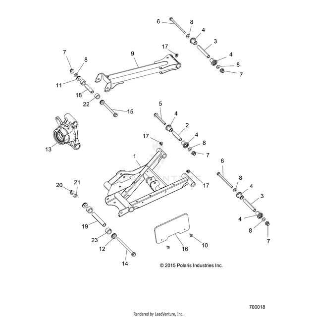 An Image of a Genuine Polaris Parts Schematic Diagram showing the schematic - SUSPENSION: REAR CONTROL ARMS - 2016 POLARIS RZR 4 900