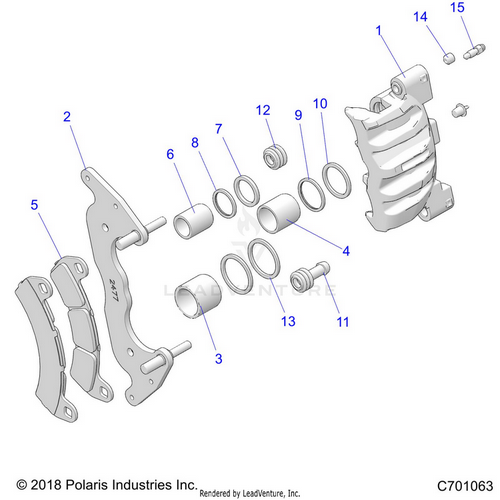An Image of a Genuine Polaris Parts Schematic Diagram showing the schematic - BRAKES: FRONT CALIPER - 2021 POLARIS RZR TURBO S