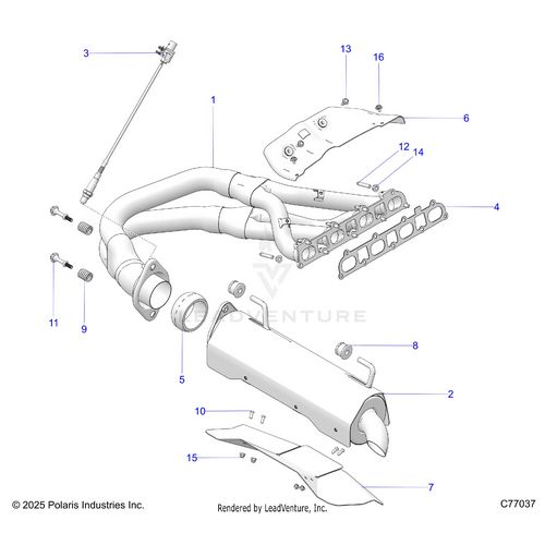 An Image of a Genuine Polaris Parts Schematic Diagram showing the schematic - ENGINE: EXHAUST - 2026 POLARIS RZR PRO R RACE