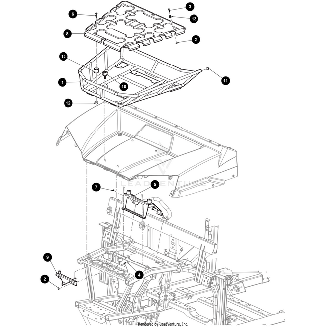 Exploded diagram of a vehicle dashboard assembly with numbered parts, including panels, fasteners, and the Tube Plug Round .75Od by Arctic Cat—perfect for identifying and sourcing OEM Arctic Cat parts.