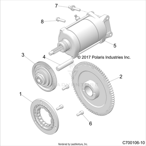 An Image of a Genuine Polaris Parts Schematic Diagram showing the schematic - ENGINE: STARTER - 2019 POLARIS RZR RS1