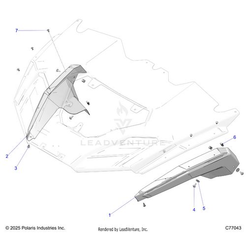 An Image of a Genuine Polaris Parts Schematic Diagram showing the schematic - BODY: FRONT FLARES - 2026 POLARIS RZR PRO R RACE