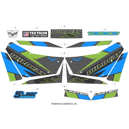Enhance your ride with the Grill Decal - Emblem by Arctic Cat, featuring bold geometric designs in blue, green, black, and gray—perfect for customizing or replacing your Arctic Cat emblem with genuine OEM quality.