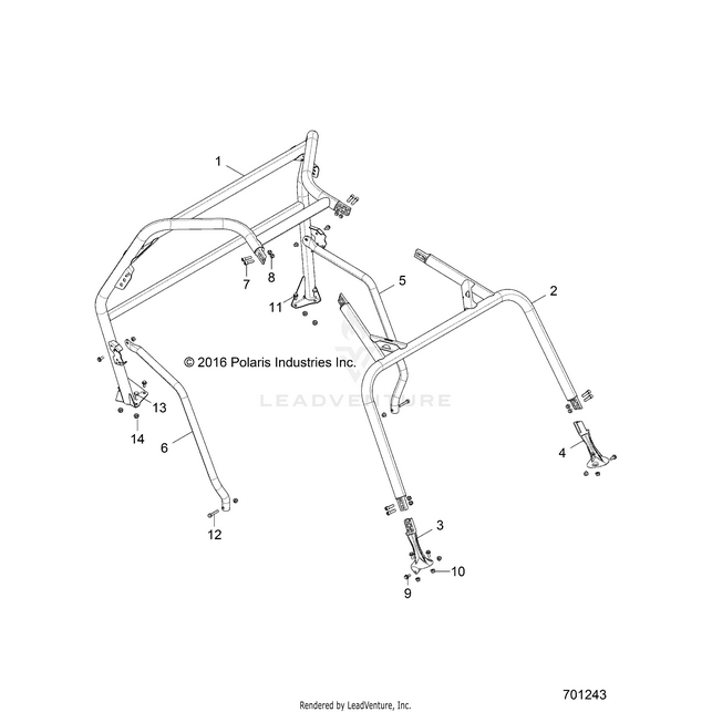 An Image of a Genuine Polaris Parts Schematic Diagram showing the schematic - CHASSIS: CAB FRAME - 2018 POLARIS RZR 570 EPS