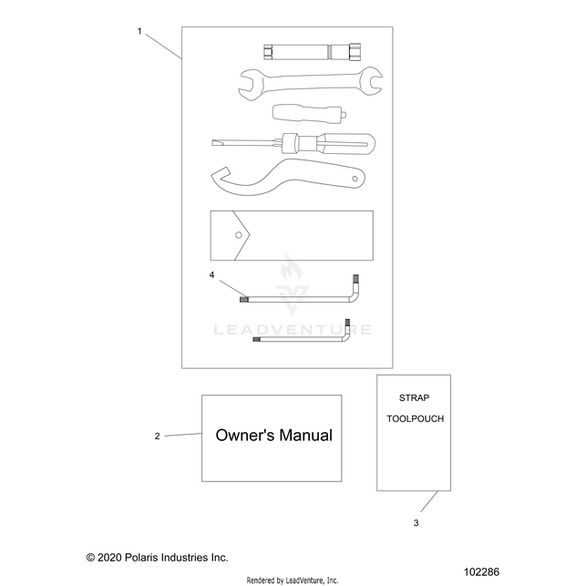An Image of a Genuine Polaris Parts Schematic Diagram showing the schematic - REFERENCES: TOOL KIT and OWNERS MANUAL - 2023 POLARIS RZR 200 EVAP