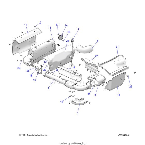 An Image of a Genuine Polaris Parts Schematic Diagram showing the schematic - ENGINE: EXHAUST SYSTEM - 2022 POLARIS RZR PRO XP 4 ULTIMATE ROCKFORD LE