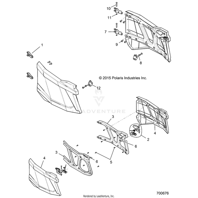 An Image of a Genuine Polaris Parts Schematic Diagram showing the schematic - BODY: DOORS REAR - 2016 POLARIS RZR XP 4 TURBO