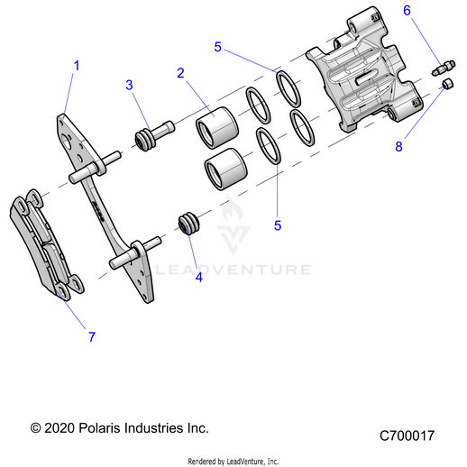 An Image of a Genuine Polaris Parts Schematic Diagram showing the schematic - BRAKES: FRONT CALIPER - 2022 POLARIS RZR XP 1000 SPORT