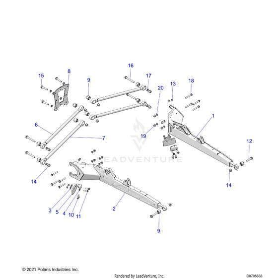 An Image of a Genuine Polaris Parts Schematic Diagram showing the schematic - SUSPENSION: REAR CONTROL ARMS - 2022 POLARIS RZR PRO XP 4 SPORT