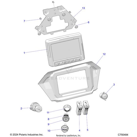 An Image of a Genuine Polaris Parts Schematic Diagram showing the schematic - ELECTRICAL: DASH INSTRUMENTS AND CONTROLS - 2025 POLARIS RZR XP 1000 PREMIUM
