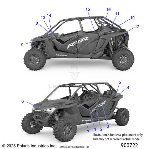 An Image of a Genuine Polaris Parts Schematic Diagram showing the schematic - BODY: DECALS - 2024 POLARIS RZR PRO XP 4 ULTIMATE
