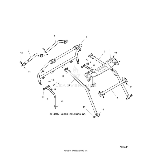 An Image of a Genuine Polaris Parts Schematic Diagram showing the schematic - CHASSIS: CAB FRAME - 2019 POLARIS RZR XP TURBO