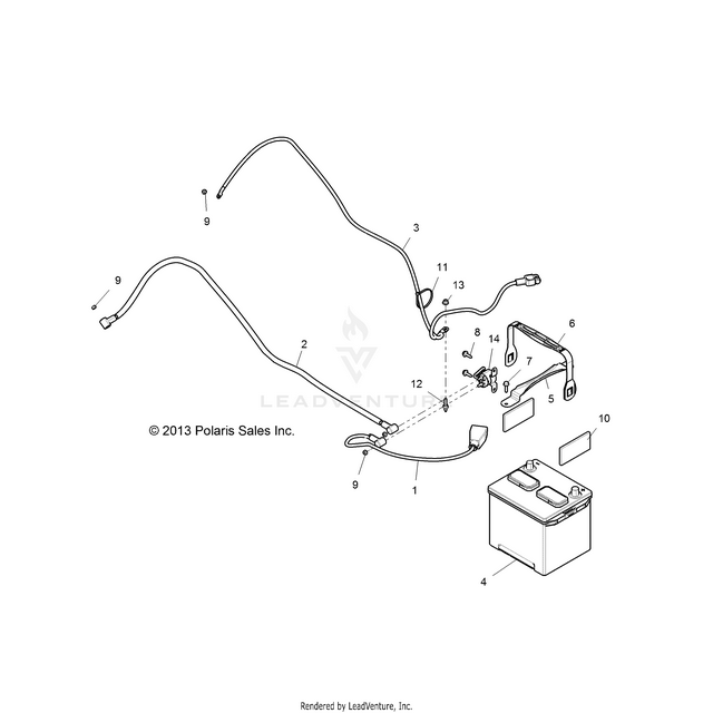 An Image of a Genuine Polaris Parts Schematic Diagram showing the schematic - ELECTRICAL: BATTERY - 2015 POLARIS RZR XP 4 1000