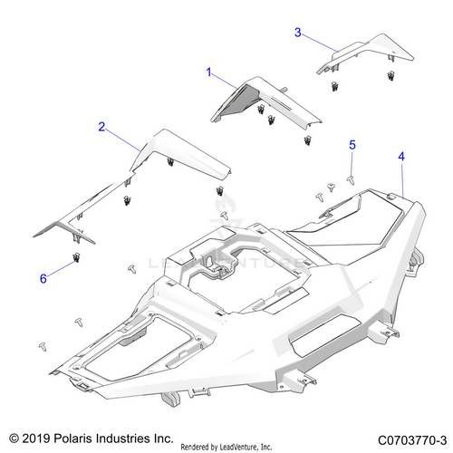 An Image of a Genuine Polaris Parts Schematic Diagram showing the schematic - BODY: DASH UPPER - 2024 POLARIS RZR TURBO R 4 PREMIUM