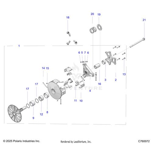 An Image of a Genuine Polaris Parts Schematic Diagram showing the schematic - DRIVE TRAIN: PRIMARY CLUTCH - 2026 POLARIS RZR XP S 1000 ULTIMATE