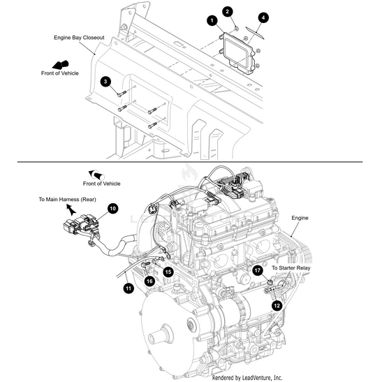 A labeled diagram shows how to install the Hex Flange Bolt M6 X 30 by Arctic Cat onto a Wildcat engine and firewall. Arrows and numbers highlight assembly steps, part locations, connectors, relays, fasteners, and OEM Arctic Cat components.