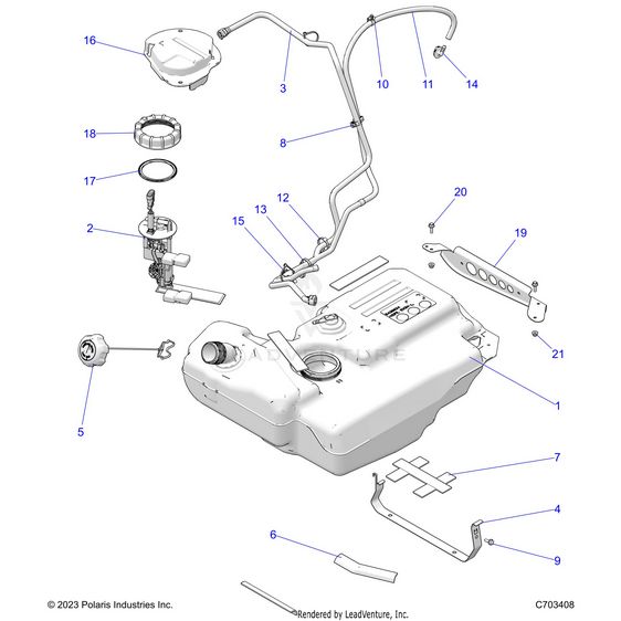 An Image of a Genuine Polaris Parts Schematic Diagram showing the schematic - FUEL: SYSTEM TANK EVAP - 2025 POLARIS RZR TRAIL S 1000 ULTIMATE