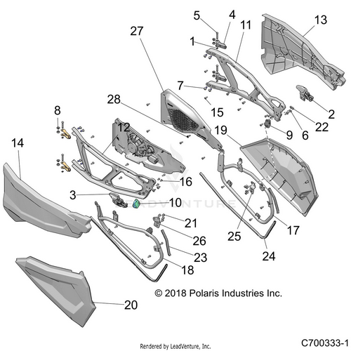 An Image of a Genuine Polaris Parts Schematic Diagram showing the schematic - BODY: DOORS FRONT - 2021 POLARIS RZR XP 4 1000