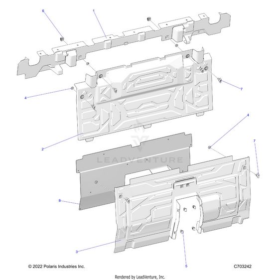 An Image of a Genuine Polaris Parts Schematic Diagram showing the schematic - BODY: REAR CLOSEOFF CENTER PANELS - 2024 POLARIS RZR PRO R ULTIMATE
